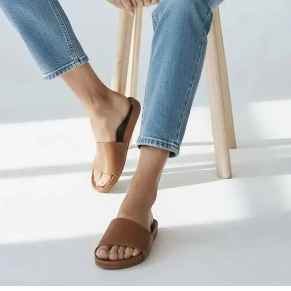 Beek Gallito Leather Slide Sandals Tan Size 7